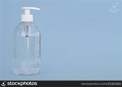 front view transparent bottle liquid soap with copy space