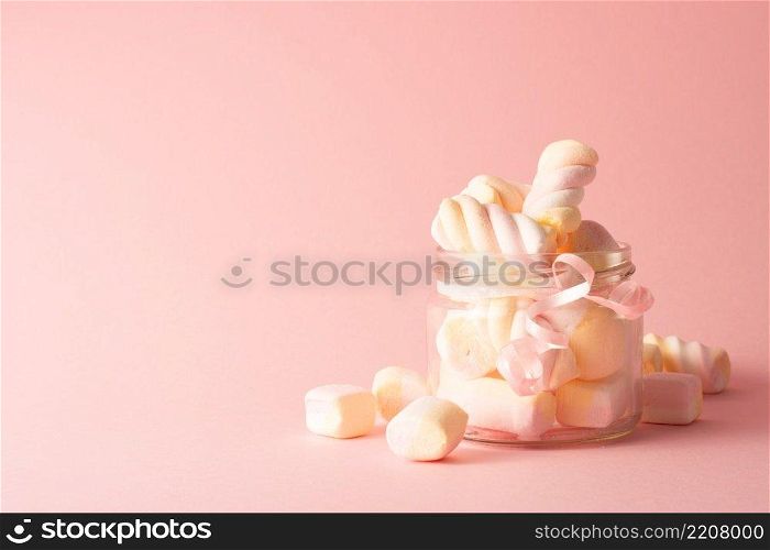 front view transparent jar with marshmallow copy space