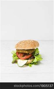 front view vegan burger with copy space. Beautiful photo. front view vegan burger with copy space