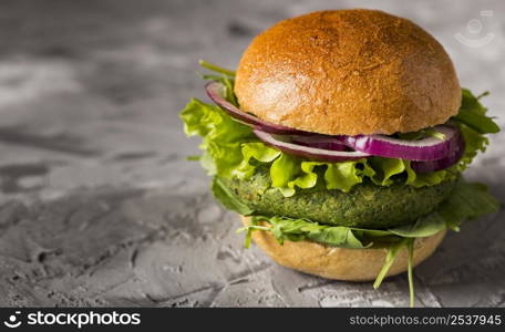 front view vegetarian burger counter