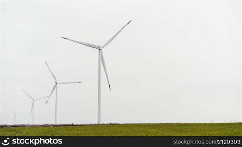 front view wind turbines with copy space