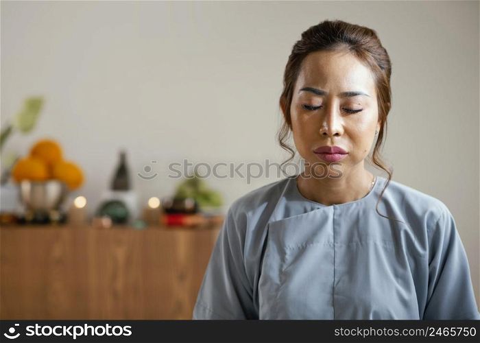 front view woman meditating with copy space
