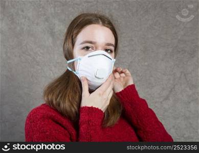 front view woman wearing medical mask face protection