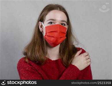 front view woman with medical mask face