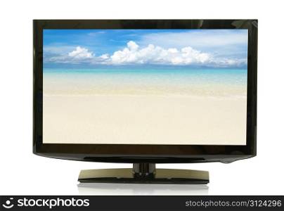 frontal view of widescreen lcd monitor isolated on white