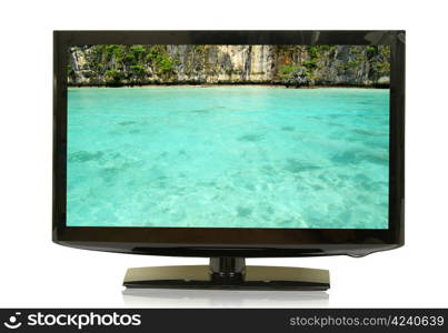 frontal view of widescreen lcd monitor isolated on white