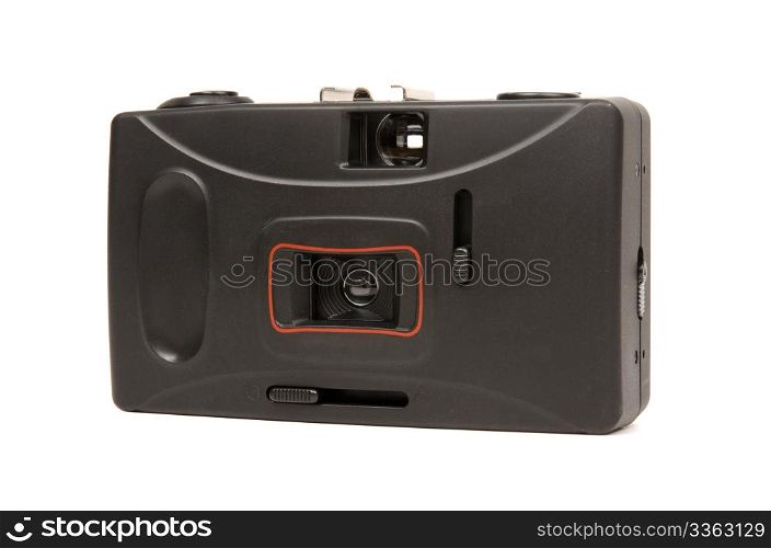 Frontside of a disposable camera isolated on white background.