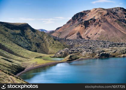 Frostastadhavatn lake in Landmannalaugar scenario, Iceland in summer.