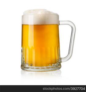 Frosty glass of light beer set isolated on a white background