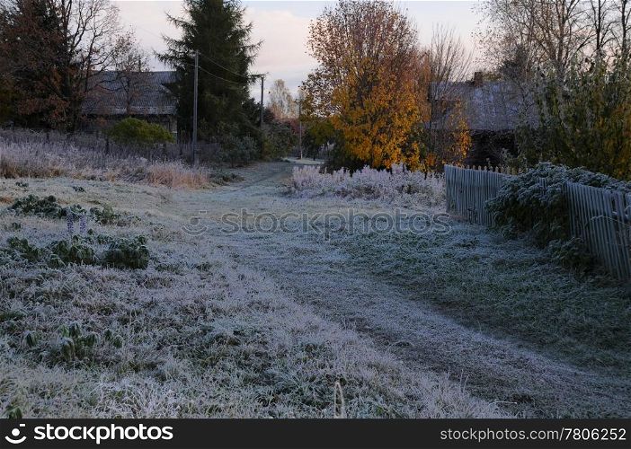 Frosty morning in Russian village Tokarinovo not far away from the city of Yaroslavl&rsquo; in Russia. Taken on 10.10.2009.