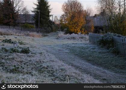 Frosty morning in Russian village Tokarinovo not far away from the city of Yaroslavl&rsquo; in Russia. Taken on 10.10.2009.