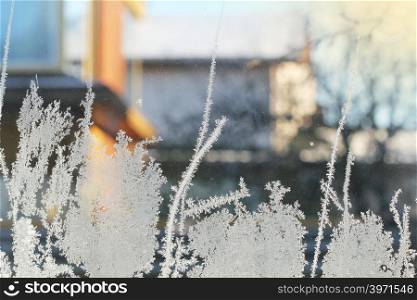 frosty pattern on glass winter window