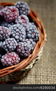 frozen blackberries in small basket