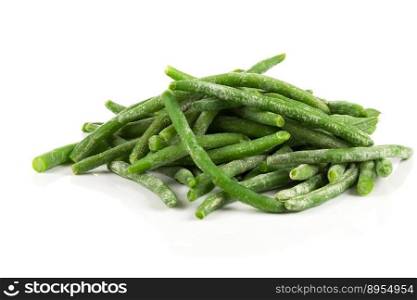 Frozen cut green beans vegetable in a bowl, isolated on white
