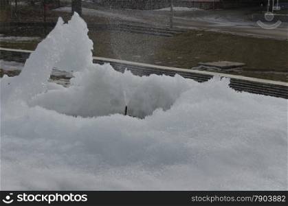 Frozen fountain in mountain in winter, Rila mountain, Borovetz, Bulgaria
