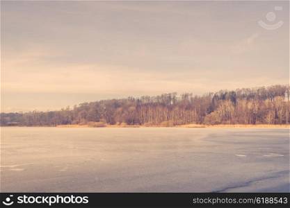 Frozen lake in Scandinavia in the winter