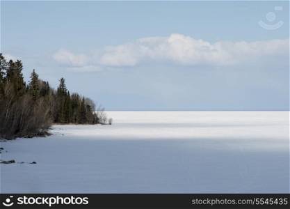 Frozen lake in winter, Lake Winnipeg, Riverton, Hecla Grindstone Provincial Park, Manitoba, Canada