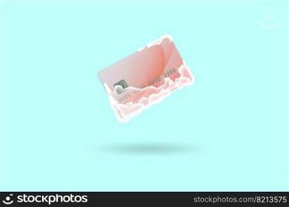 Frozen red credit card in a blocks of ice on blue background. The concept of instant freezing of a credit card or bank account for security purposes.. Frozen red credit card in white ice blocks