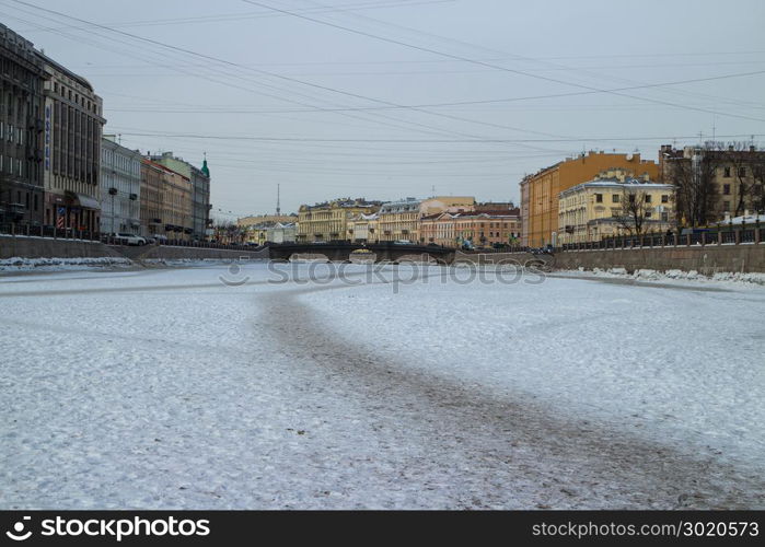 frozen river in St. Petersburg
