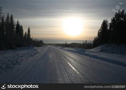 Frozen road in Northern Sweden