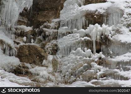 Frozen waterfal in cold winter