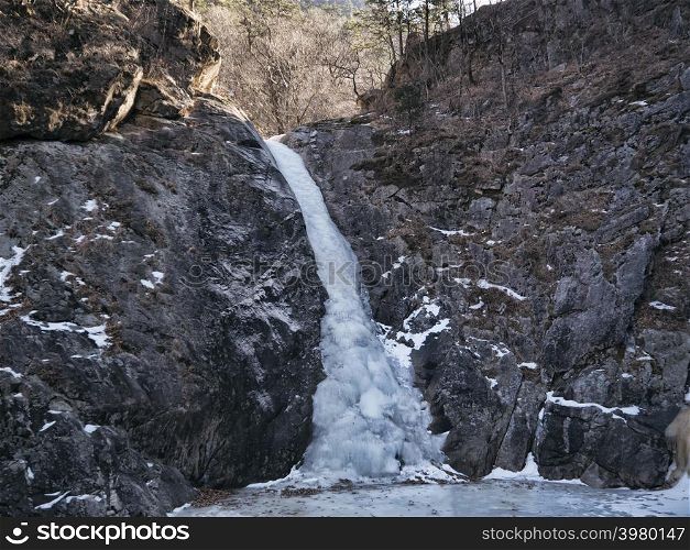 Frozen waterfall in the mountains, Seoraksan National Park, South Korea