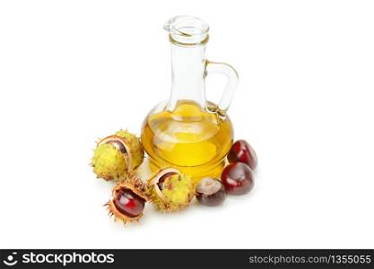 Fruit and oils chestnuts isolated on a white background.
