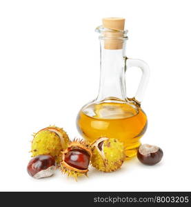 fruit and oils chestnuts isolated on a white background