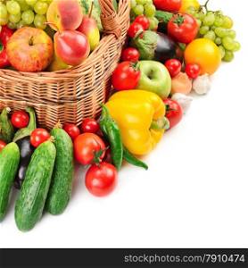 fruit and vegetable in basket isolated on white background