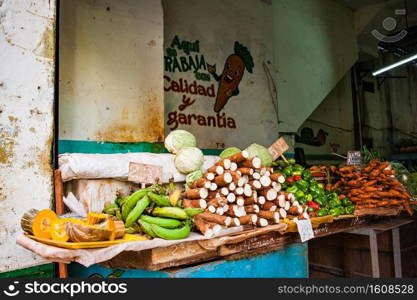 Fruit and vegetables stand in the old town of Havana, Vieja  Cuba 