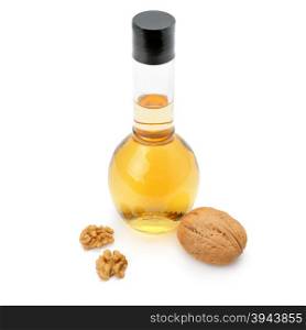 fruit and walnut oil isolated on a white background