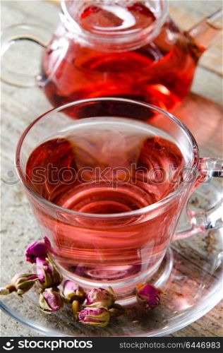 Fruit berry tea in the cup served on table