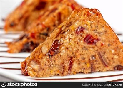 Fruit bread sliced at plate