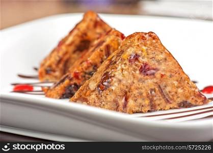 Fruit bread sliced at plate