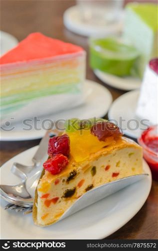fruit cake. close up piece of delicious fruit a cake
