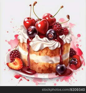 Fruit Cake Illustration on White Background. Generative ai. High quality illustration. Fruit Cake Illustration on White Background. Generative ai