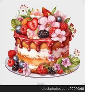 Fruit Cake Illustration on White Background. Generative ai. High quality illustration. Fruit Cake Illustration on White Background. Generative ai