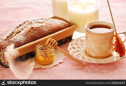 Fruit cake over table cloth