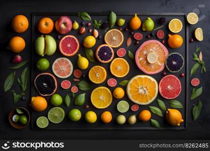 Fruit colorful background. Neural network AI generated art. Fruit colorful background. Neural network AI generated