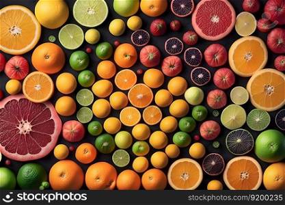 Fruit colorful background. Neural network AI generated art. Fruit colorful background. Neural network AI generated