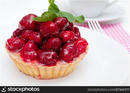 Fruit Dessert With Raspberries on White Plate