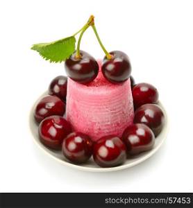 Fruit ice cream and cherry isolated on white background