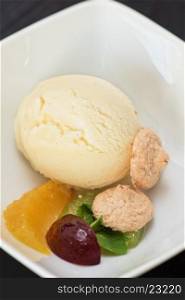 Fruit ice cream. Fruit vanila ice cream in plate