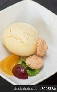 Fruit ice cream. Fruit vanila ice cream in plate