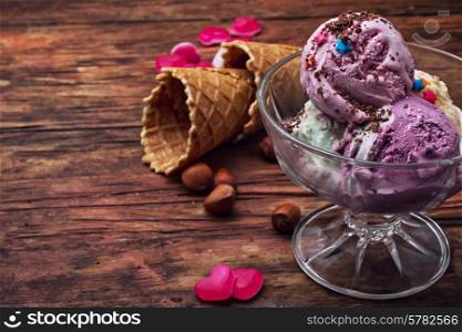 fruit ice cream in bowl.