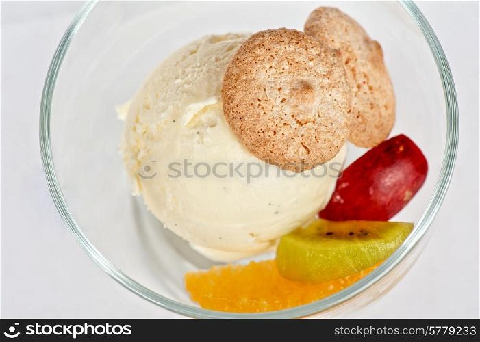 Fruit ice cream in plate . Fruit ice cream