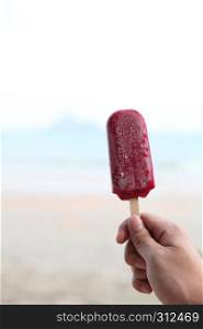 fruit ice creams on a beach scene