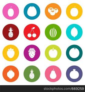 Fruit icons many colors set isolated on white for digital marketing. Fruit icons many colors set
