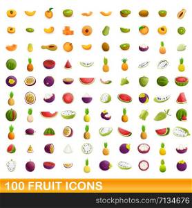 Fruit icons set. Cartoon set of 100 fruit vector icons for web isolated on white background. Fruit icons set, cartoon style
