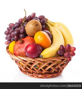 fruit in basket isolated on white background